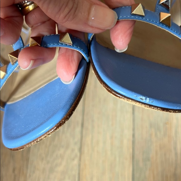 Valentino Blue Rockstud Strappy Leather Sandals - Picture 3 of 5